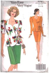 8291 Vogue Easy Fit Wrap Tied Short - Long Sleeve Top, Skirt Pattern 18-22 Uncut
